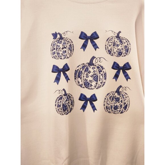 Gildan Halloween Sweatshirt, Fall Autumn Shirt, Blue Girly Bows Halloween Shirt - Picture 3 of 6